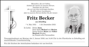 Traueranzeige Fritz Becker