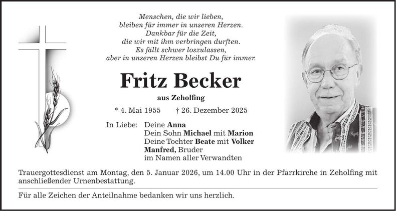 Traueranzeige Fritz Becker