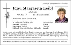 Traueranzeige Margarete Leibl