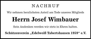 Traueranzeige Josef Wimbauer
