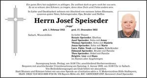 Traueranzeige Josef Speiseder