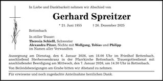 Traueranzeige Spreitzer Gerhard