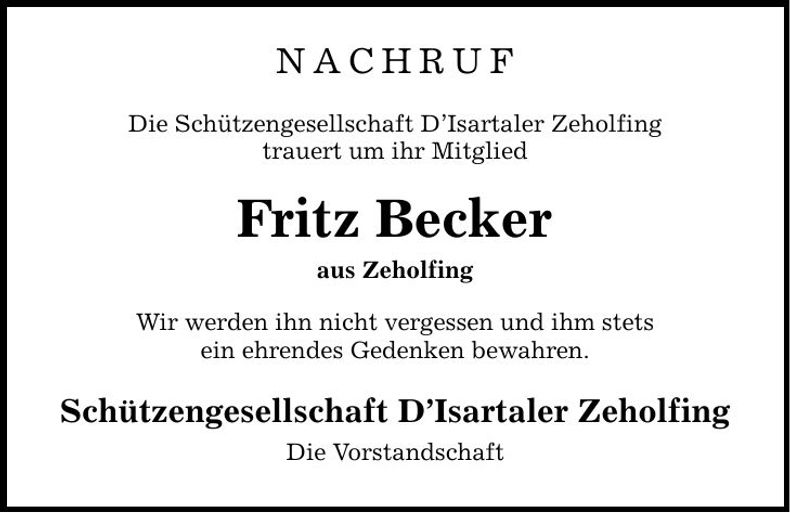Traueranzeige Fritz Becker