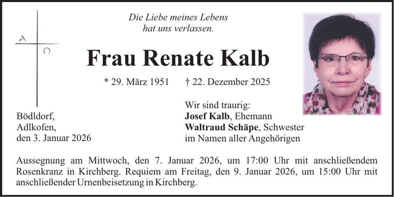 Traueranzeige Renate Kalb
