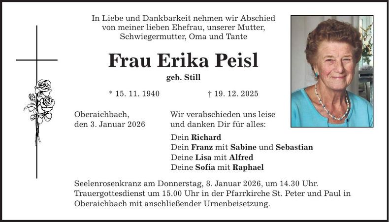 Traueranzeige Erika Peisl