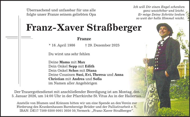 Traueranzeige Franz-Xaver Straßberger