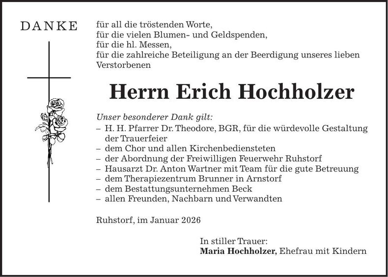 Traueranzeige Erich Hochholzer