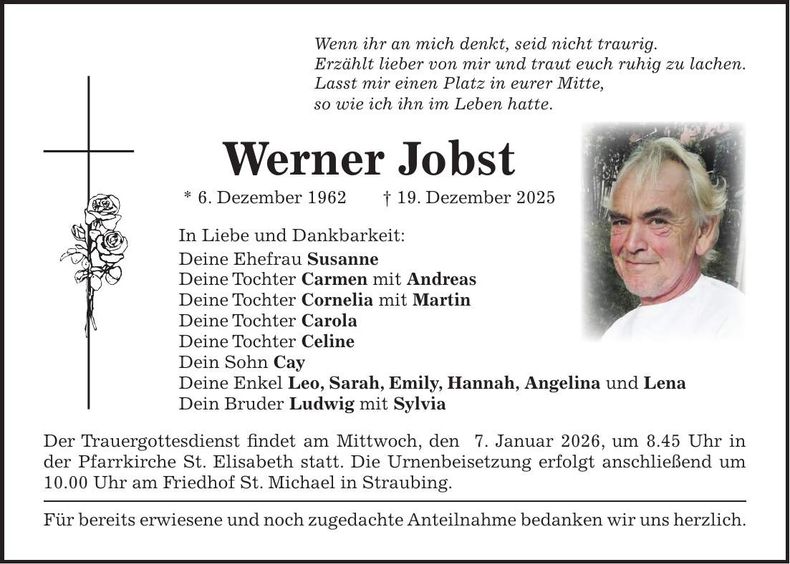 Traueranzeige Werner Jobst