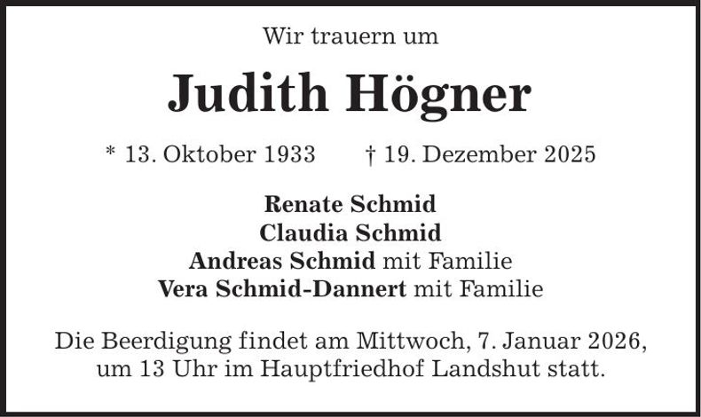 Traueranzeige Judith Högner