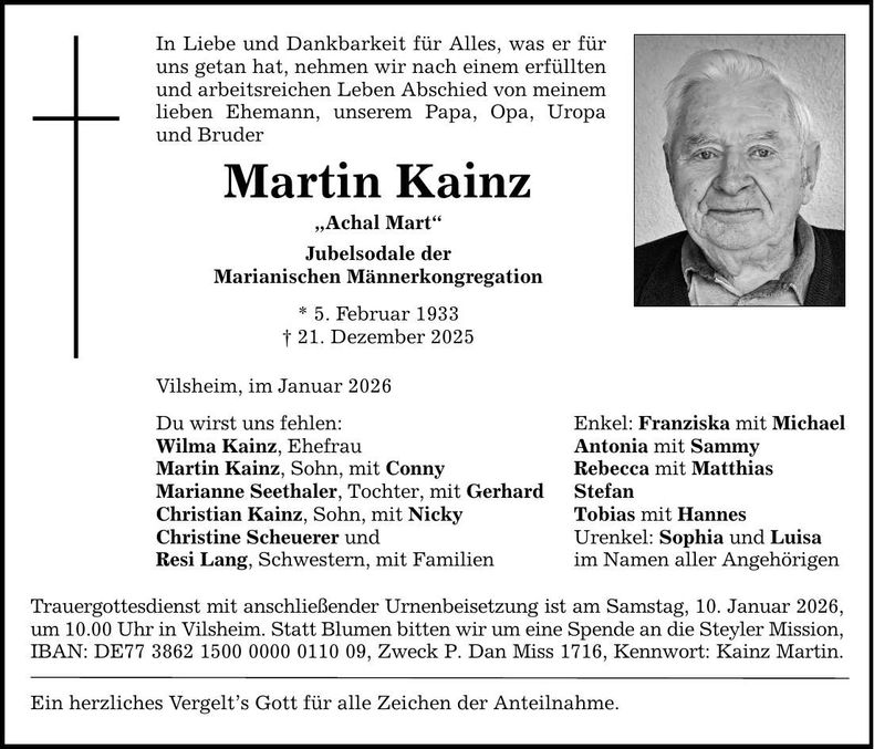 Traueranzeige Martin Kainz