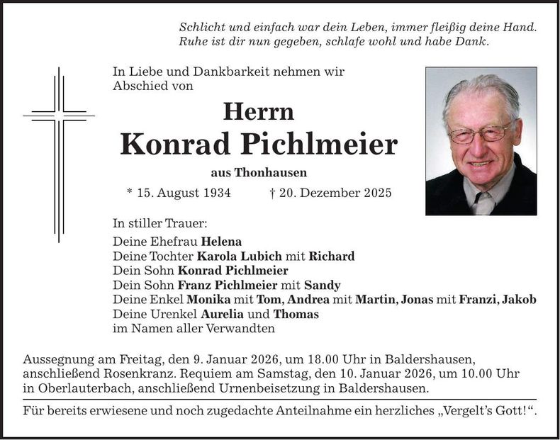 Traueranzeige Konrad Pichlmeier