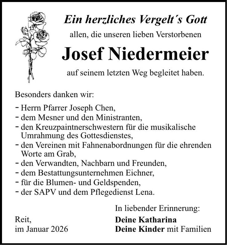 Traueranzeige Josef Niedermeier