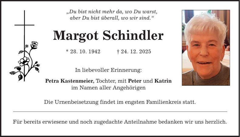 Traueranzeige Margot Schindler