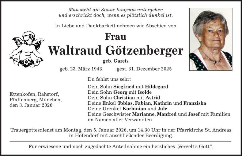 Traueranzeige Waltraud Götzenberger