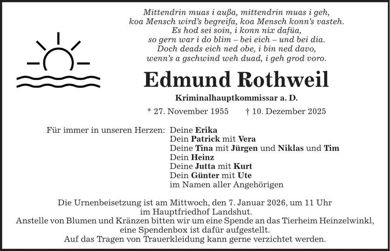 Traueranzeige Edmund Rothweil