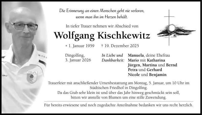 Traueranzeige Wolfgang Kischkewitz