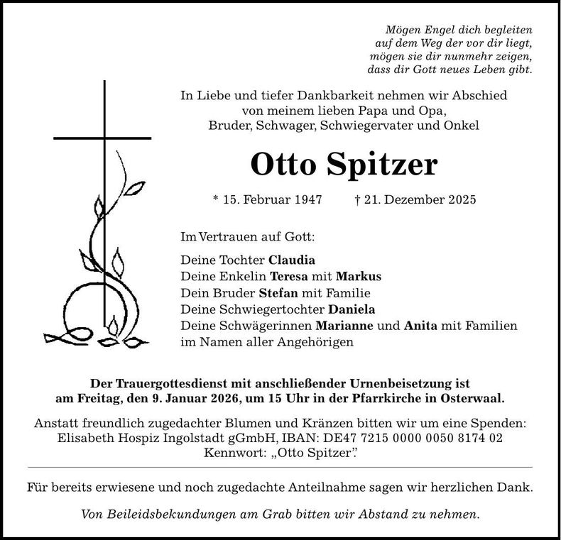 Traueranzeige Otto Spitzer