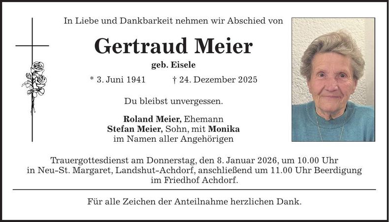 Traueranzeige Gertraud Meier