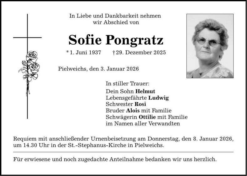 Traueranzeige Sofie Pongratz