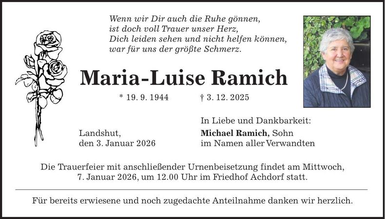 Traueranzeige Maria-Luise Ramich