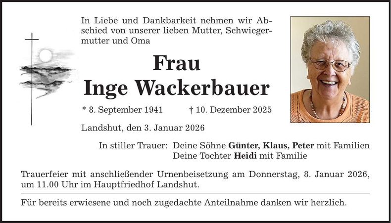 Traueranzeige Inge Wackerbauer