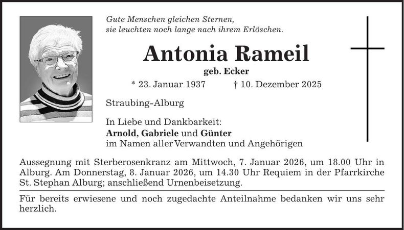 Traueranzeige Antonia Rameil