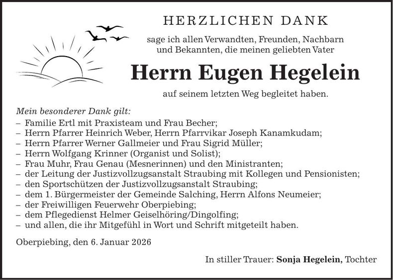 Traueranzeige Eugen Hegelein