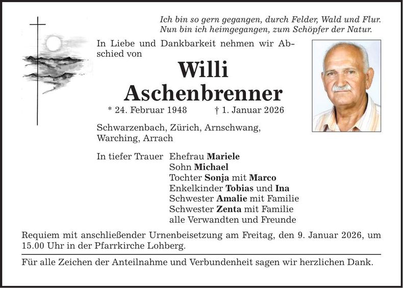 Traueranzeige Willi Aschenbrenner