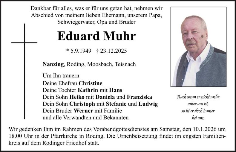 Traueranzeige Eduard Muhr