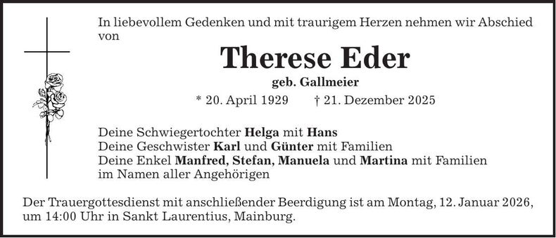 Traueranzeige Therese Eder