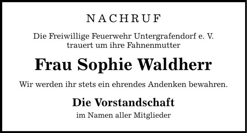 Traueranzeige Sophie Waldherr