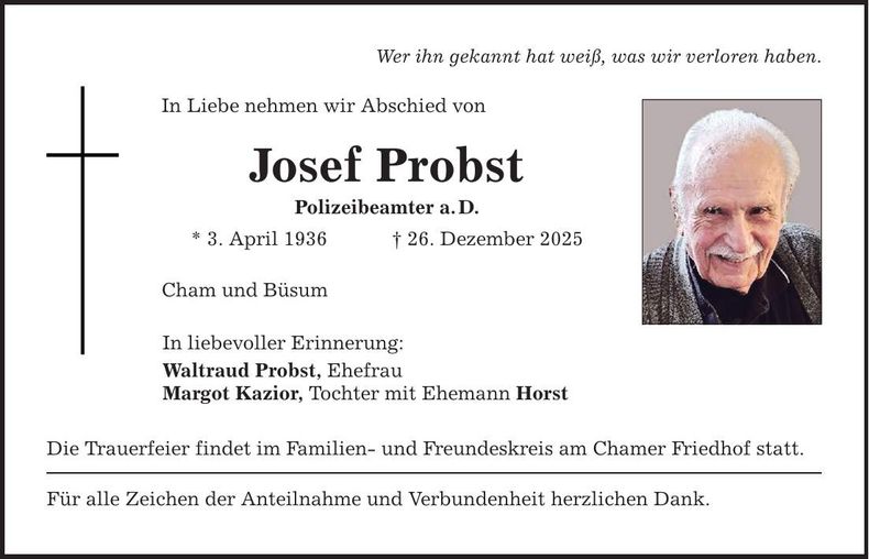 Traueranzeige Josef Probst