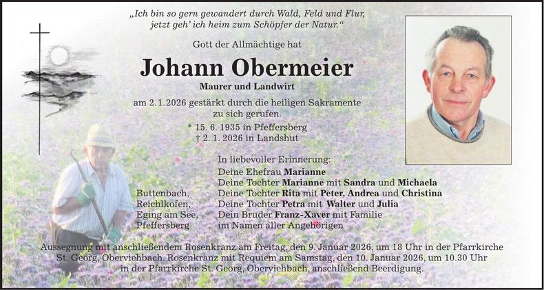 Traueranzeige Johann Obermeier