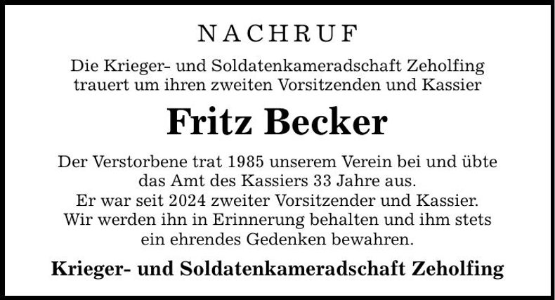 Traueranzeige Fritz Becker
