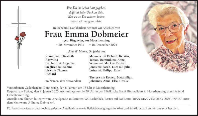 Traueranzeige Emma Dobmeier