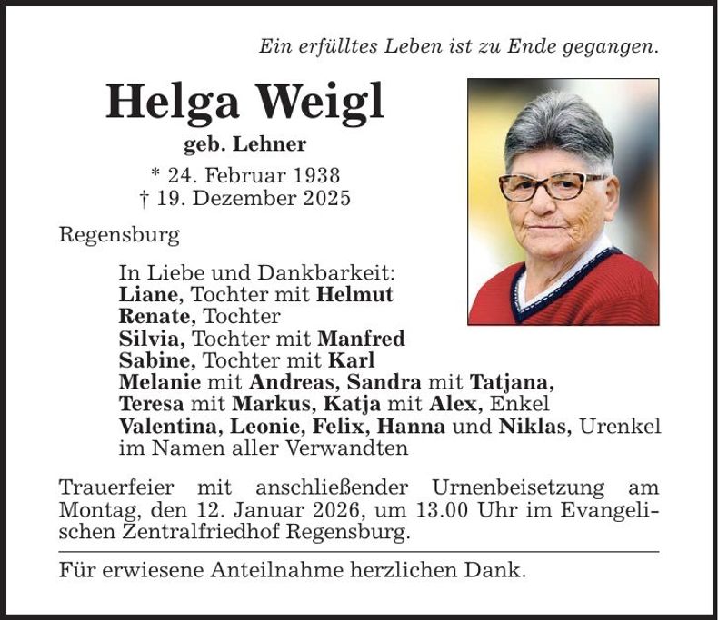 Traueranzeige Helga Weigl