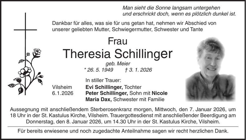 Traueranzeige Theresia Schillinger