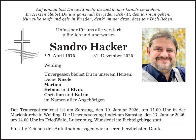 Traueranzeige Sandro Hacker