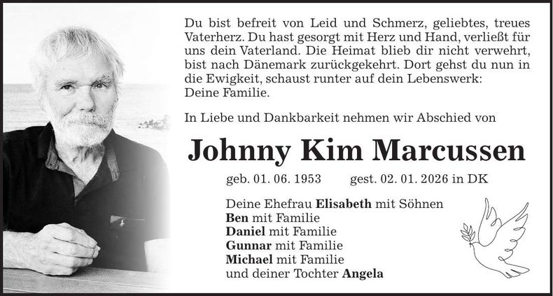 Traueranzeige Johnny Kim Marcussen