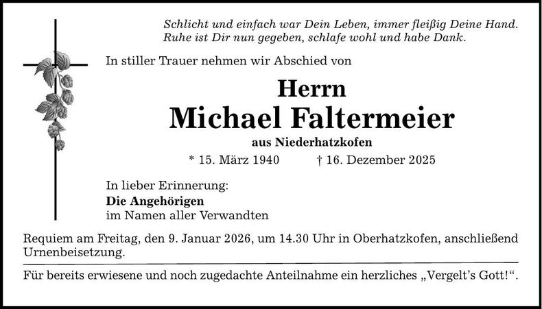 Traueranzeige Michael Faltermeier