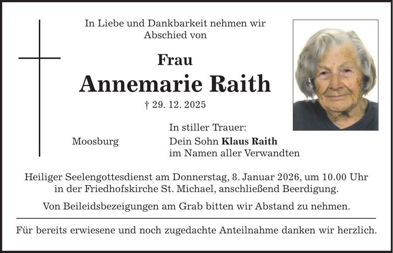 Traueranzeige Annemarie Raith