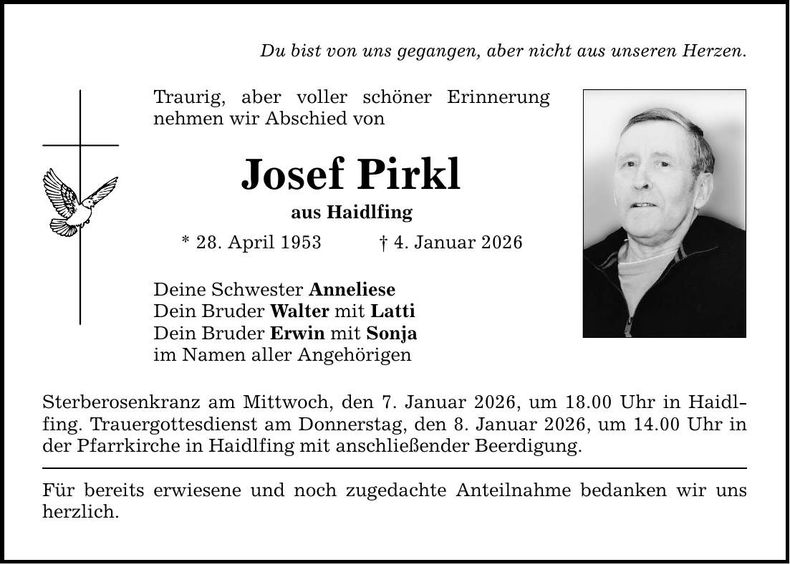 Traueranzeige Josef Pirkl