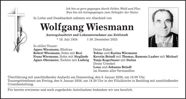 Traueranzeige Wolfgang Wiesmann