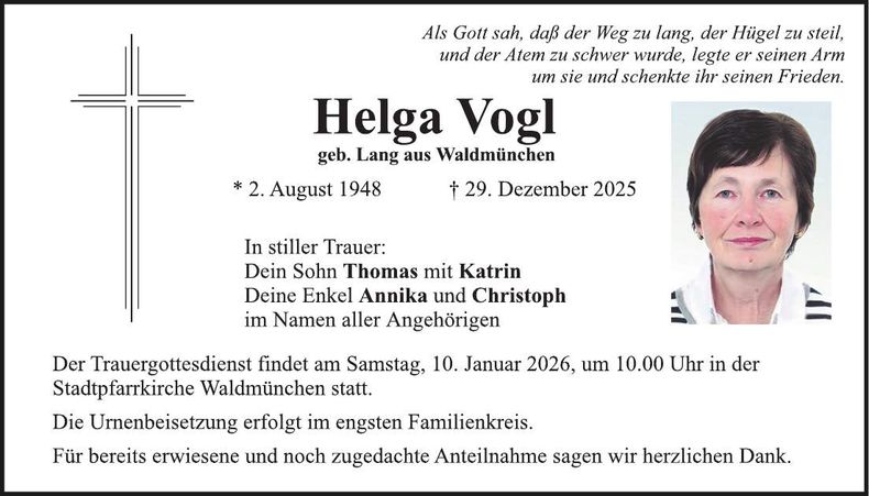 Traueranzeige Helga Vogl