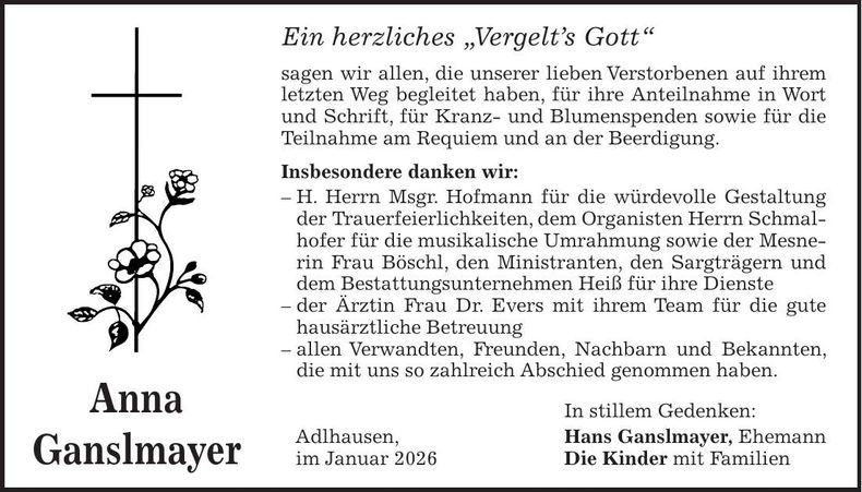 Traueranzeige Anna Ganslmayer