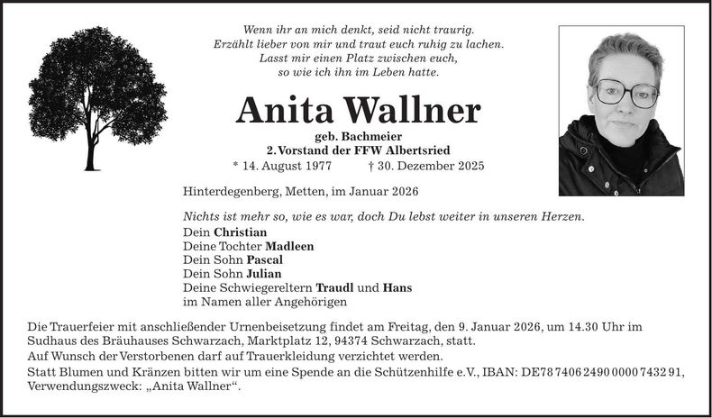 Traueranzeige Anita Wallner