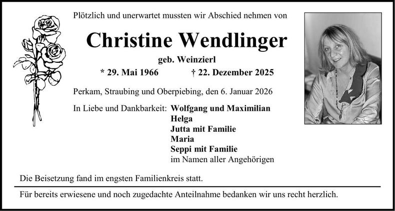 Traueranzeige Christine Wendlinger