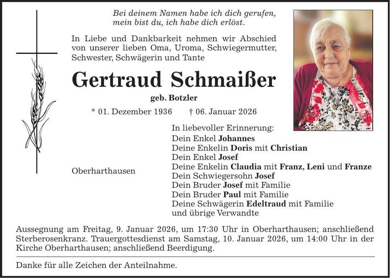 Traueranzeige Gertraud Schmaißer