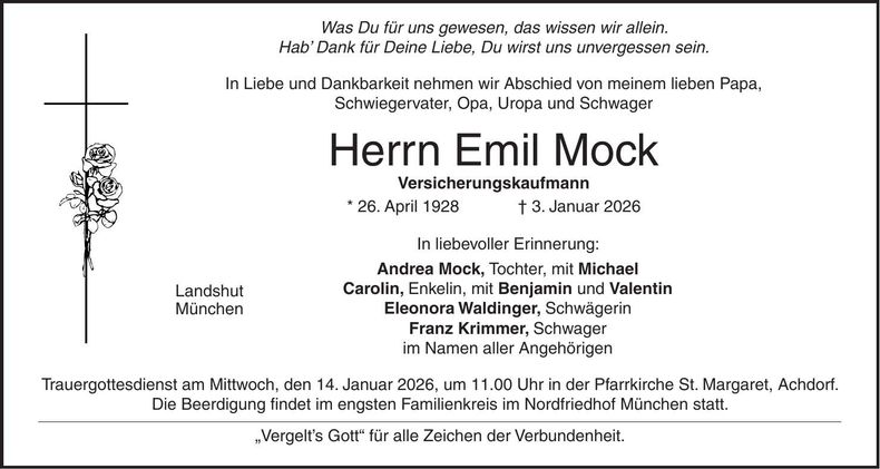 Traueranzeige Emil Mock