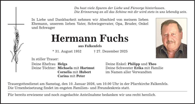 Traueranzeige Hermann Fuchs